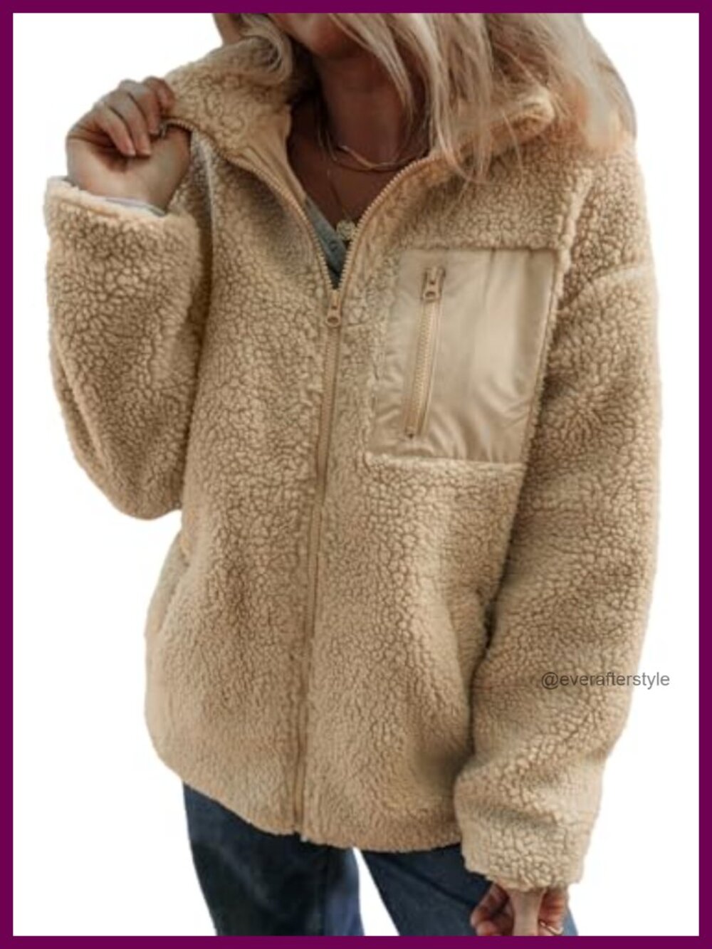 Fleece Teddy Jacket Full Zip Long Sleeve Relaxed Fit Warm Winter Coat